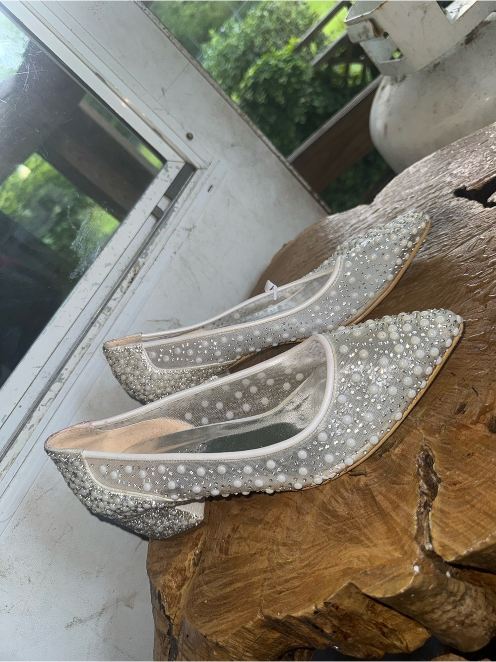 Embellished Ivory Pearl Mesh Flats